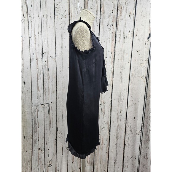 MDS Women's 4 Milly Black Silk Ruffle Detail Cocktail Shift Little Black Dress - Picture 3 of 10